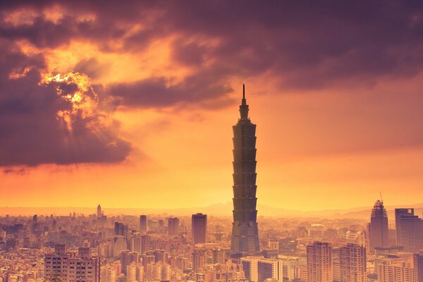 Taipei in Taiwan province against a warm sky