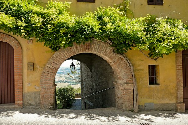 Italian arch bordered with greenery