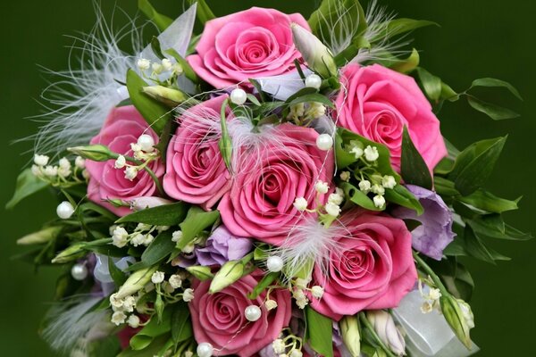 Beautiful bouquet of roses with leaves