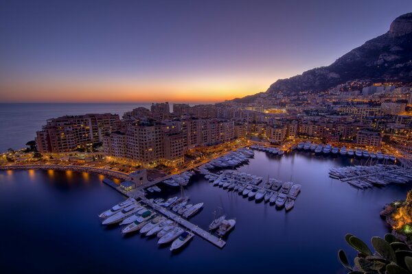 Vue nocturne du port de Monaco