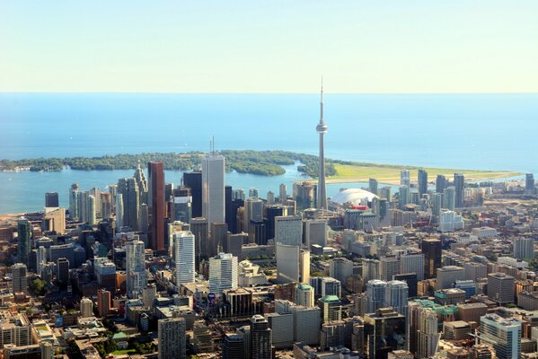 The city of Toronto on the background of the lake