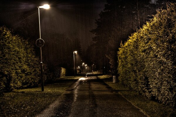 Regen draußen mit Laterne