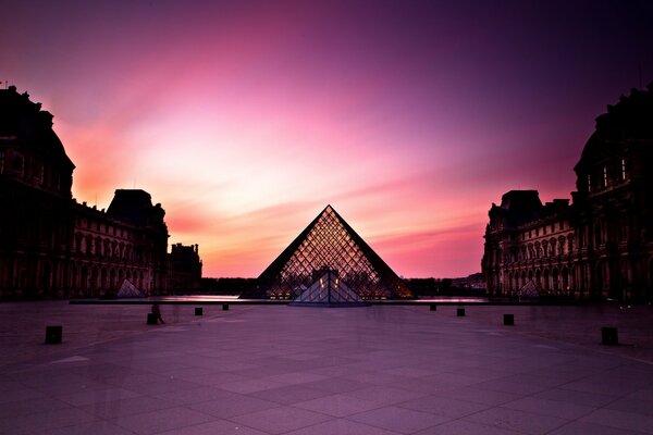 French landscape in the pink rays of sunset