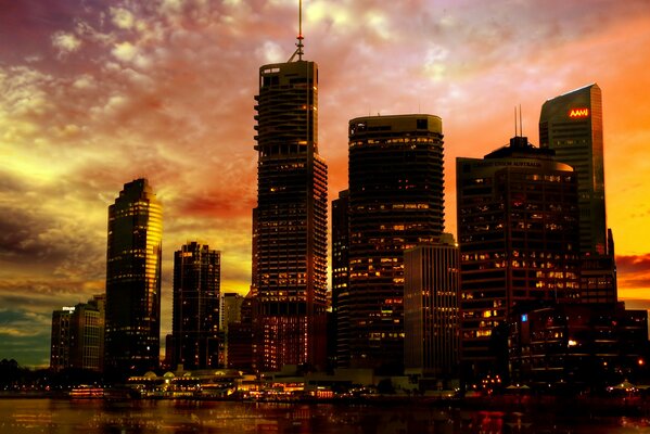 An Australian city at sunset, in neon lights