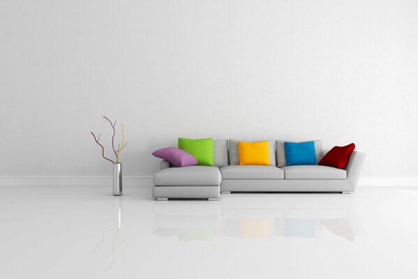 Minimalism in the interior of a room with a sofa