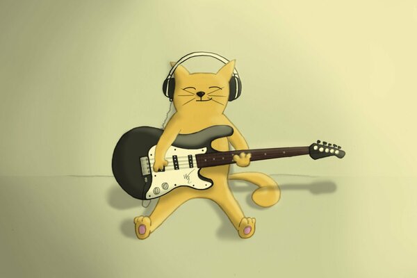 A painted cat plays the guitar