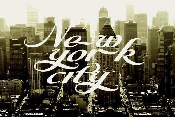 Foto retro de la ciudad de nueva York con letras en primer plano