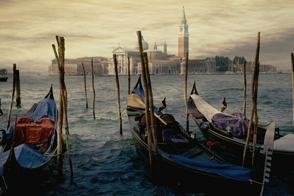 Gondole al molo di Venezia