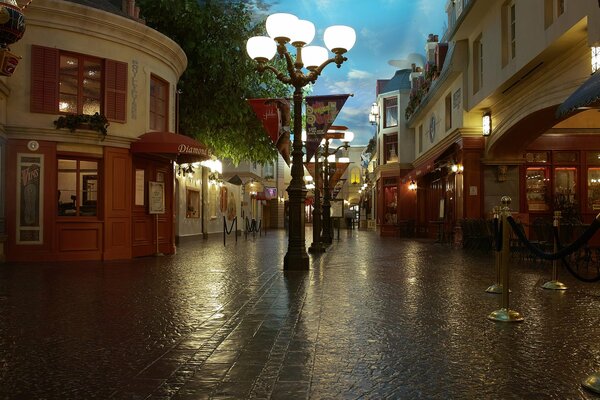 Street by the light of lanterns