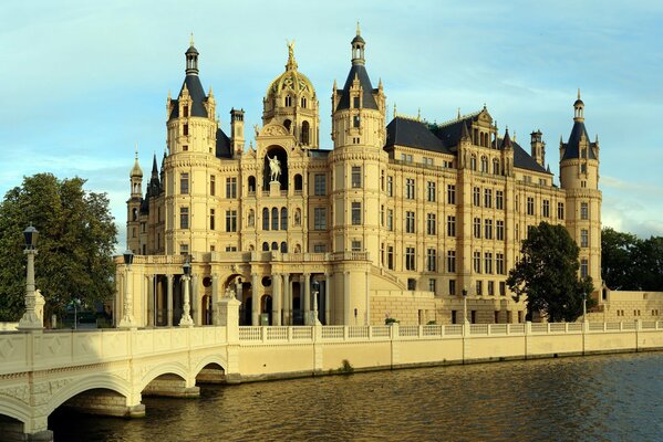 Beautiful architecture of the building. An old building on the river bank