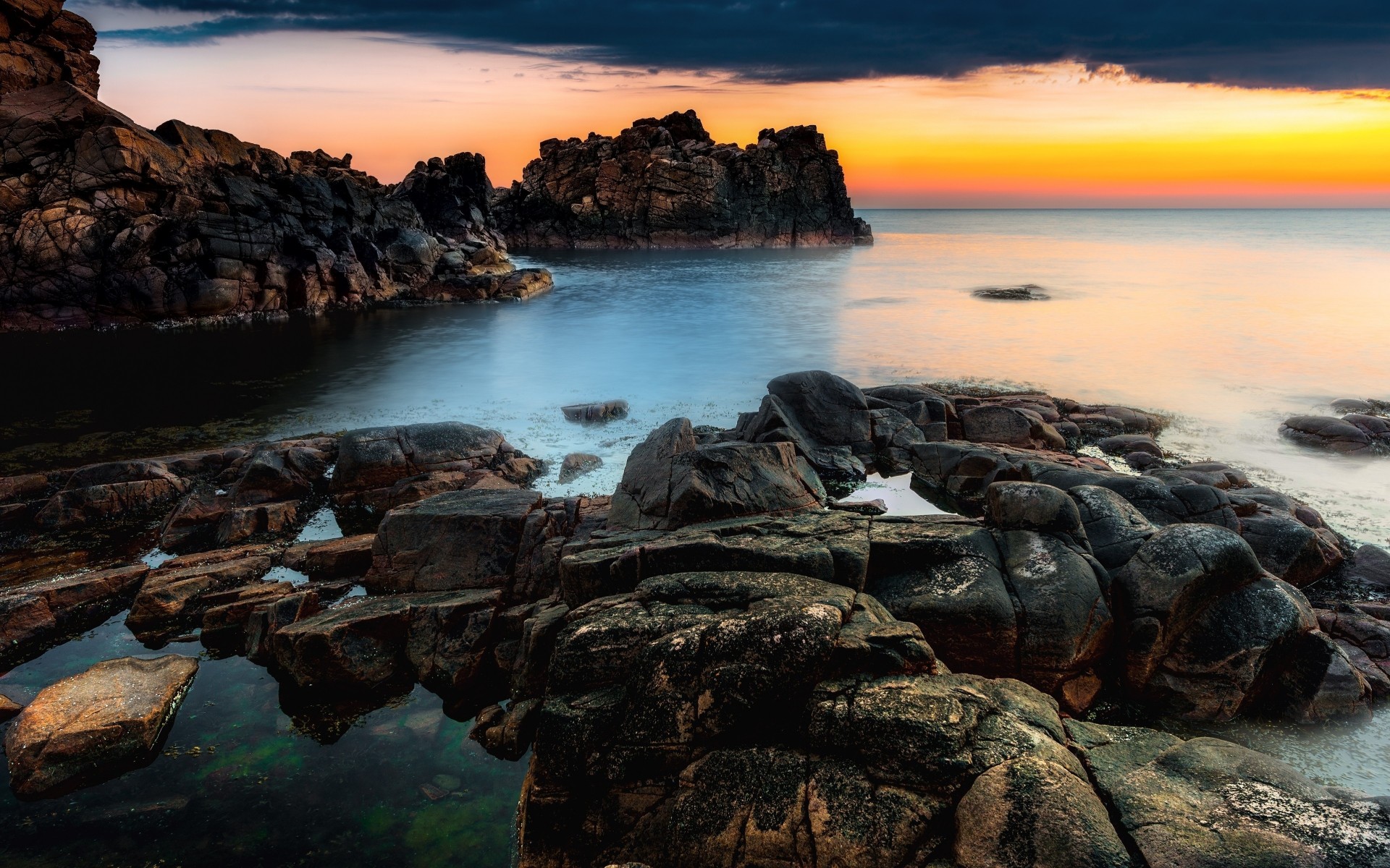 unset landscapes nature sweden coast coast sea rocks rock