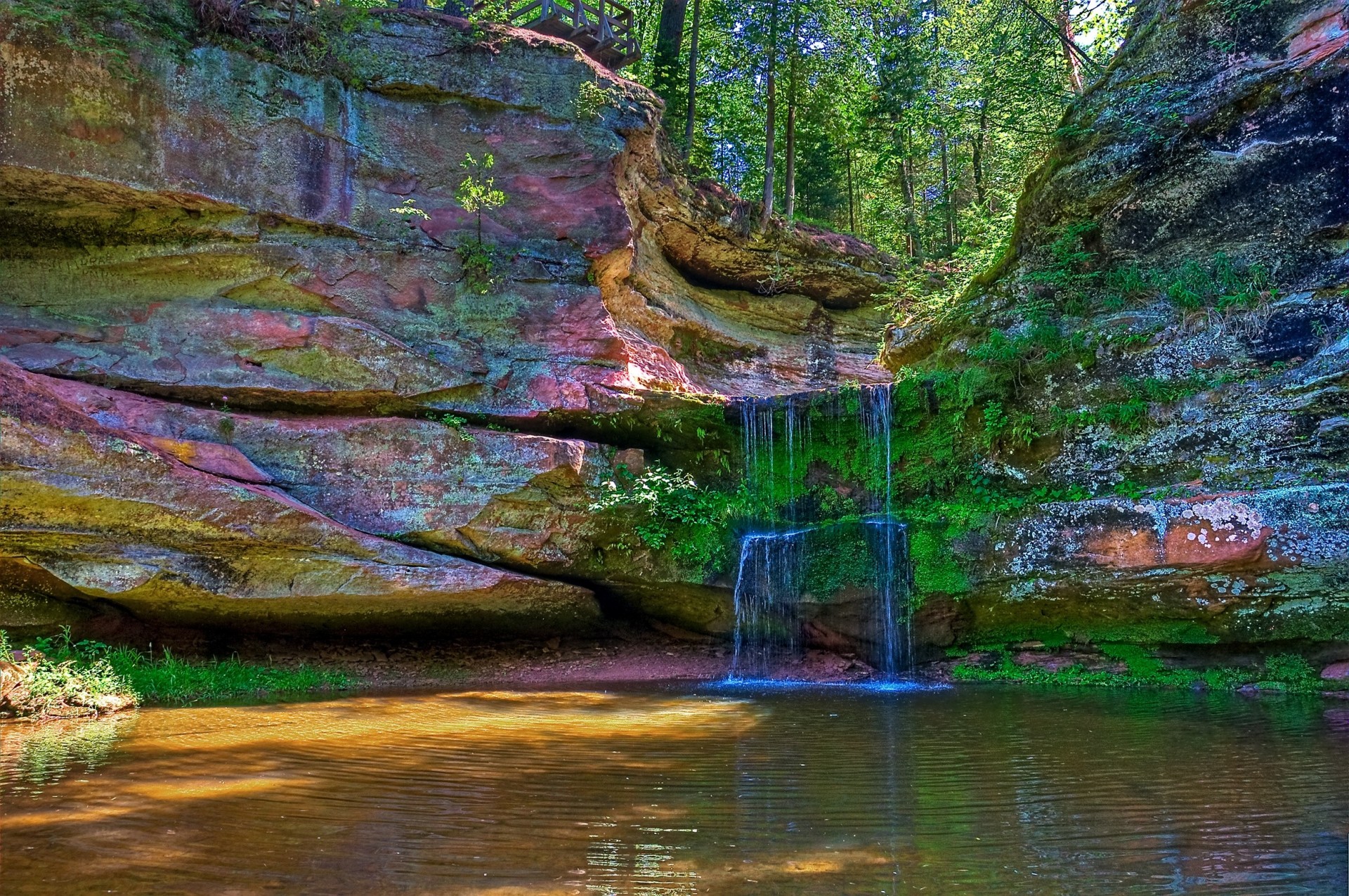 wasserfall natur bäume teich wisconsin felsen