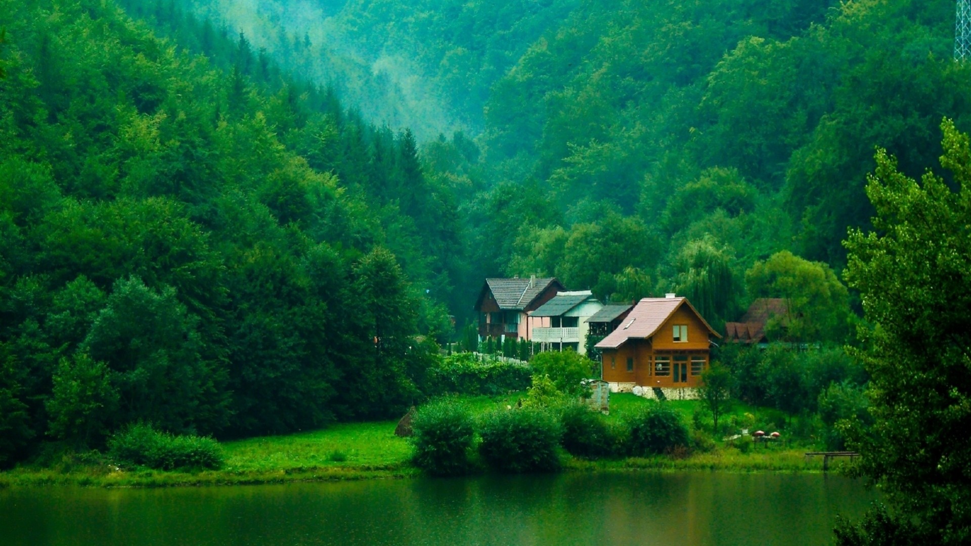 casa lago paisaje bosque naturaleza