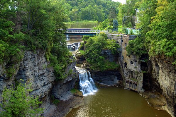 Beautiful natural landscape with waterfall