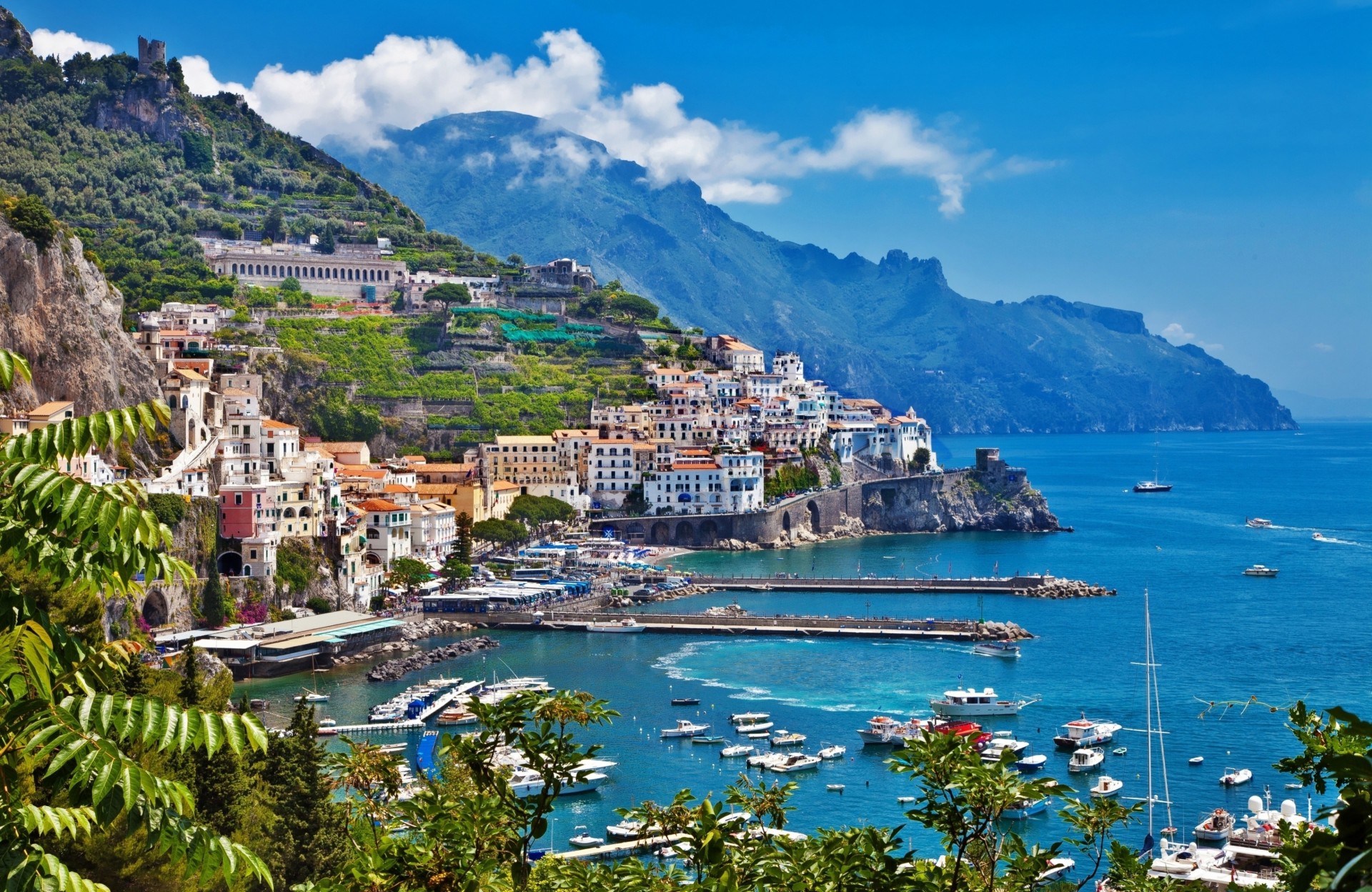 italien bäume gebäude himmel meer berge häuser