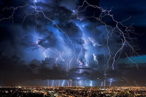 Lightning on the background of the night sky