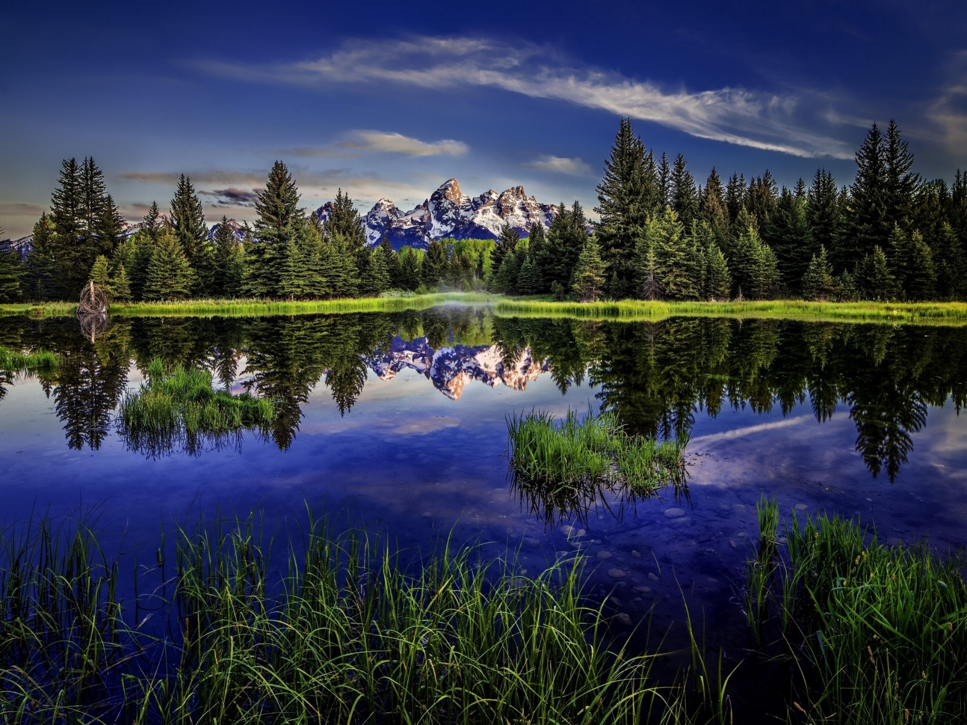 grand teton las odbicie jezioro wyoming góry skaliste góry