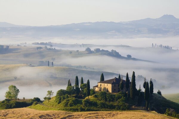 Quiero ir donde la naturaleza de la mañana, el paisaje de la casa