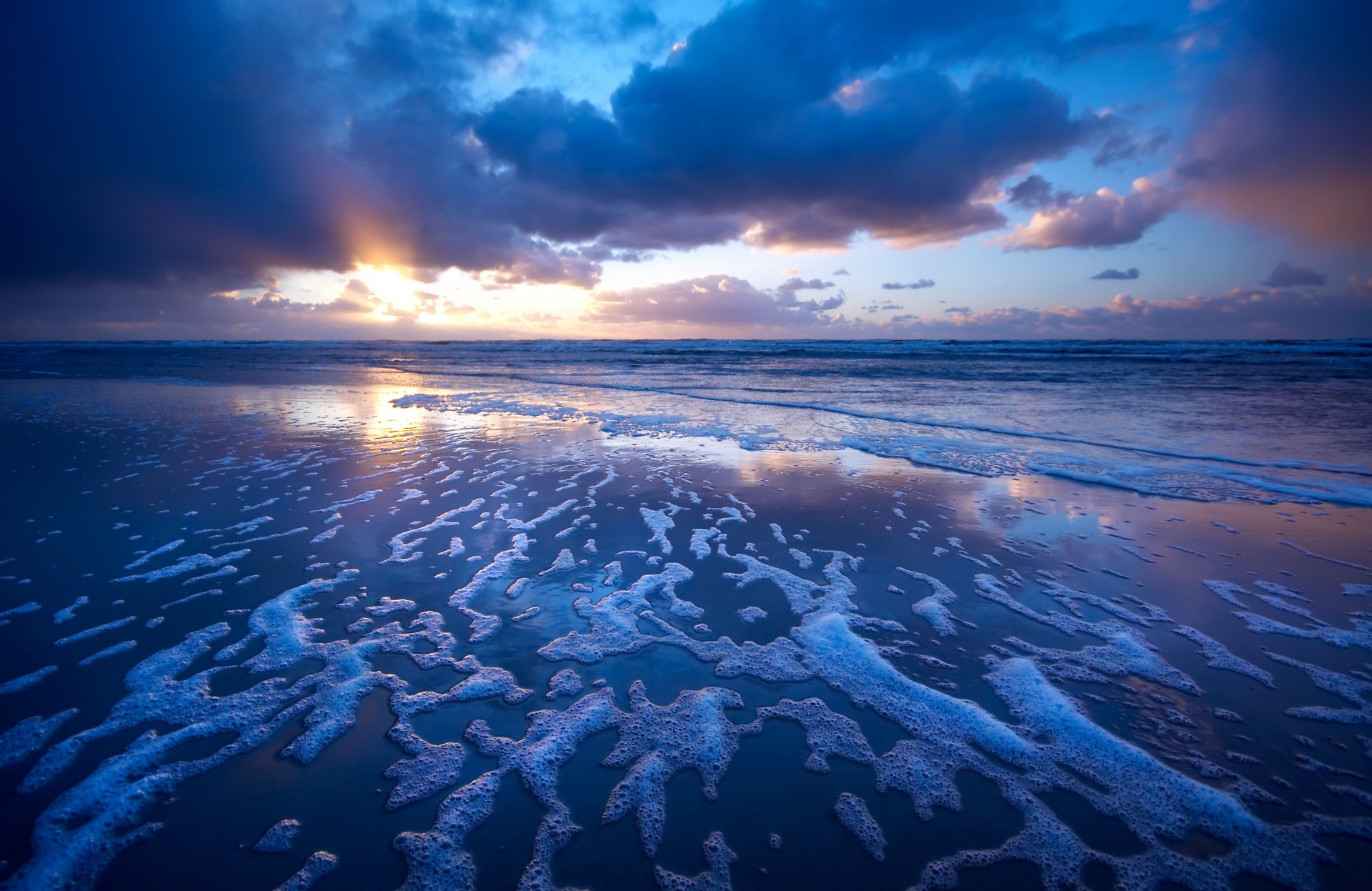 wave sea beach foam sunset