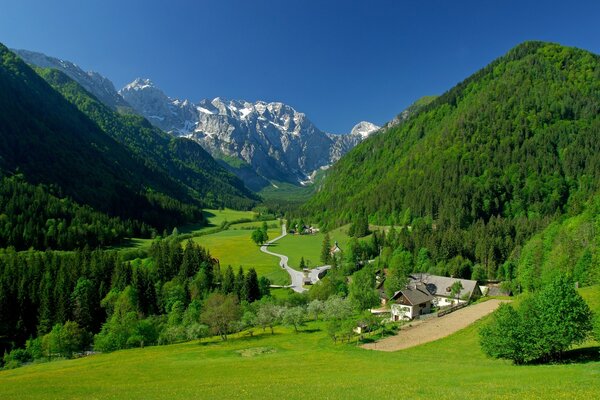 Green spring landscape in Tuscany. Mountain view