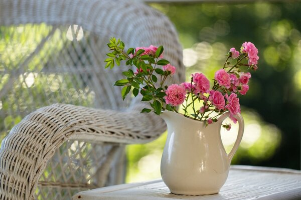 Wicker chair and jug