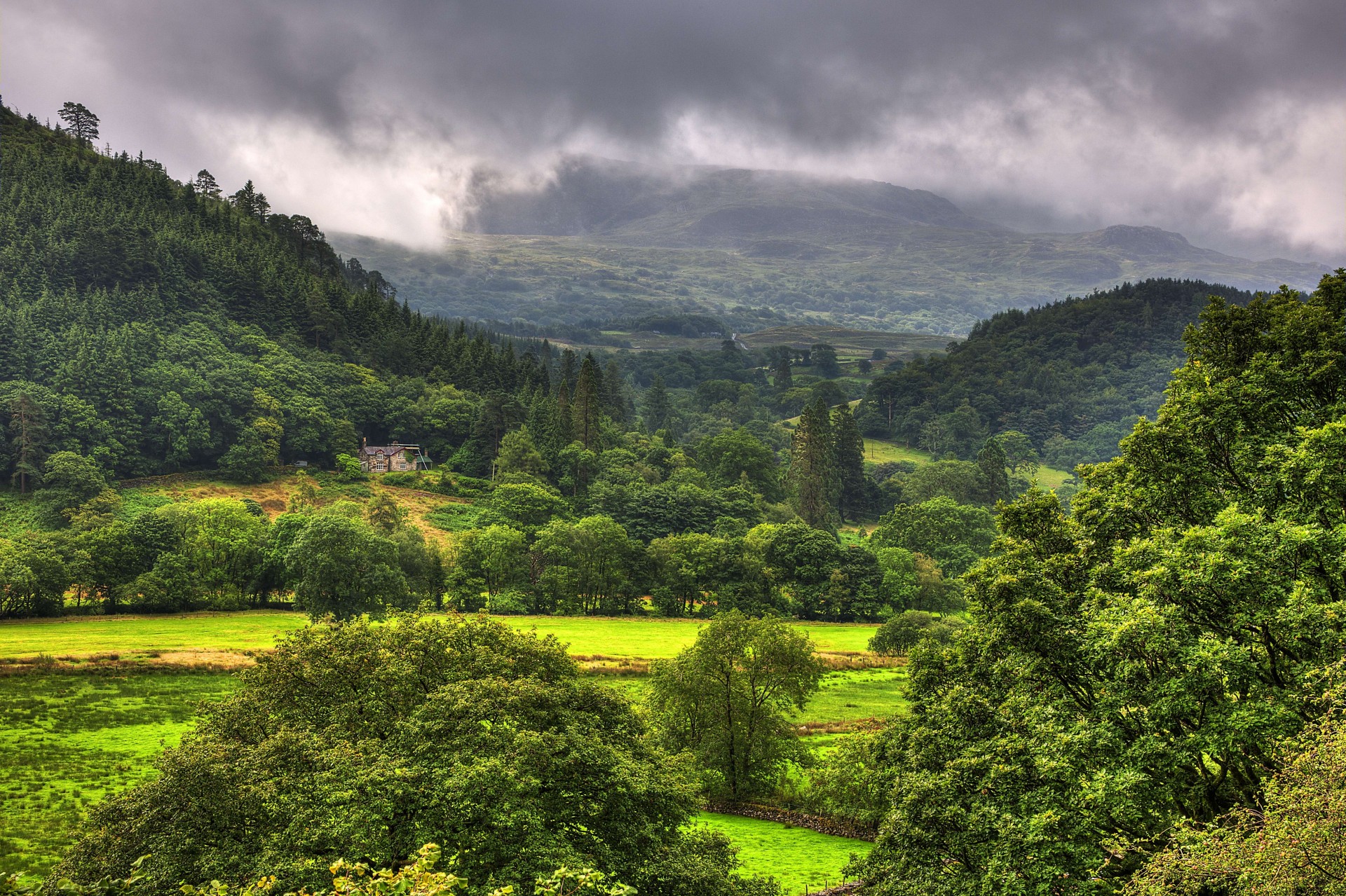 landschaft hügel bäume großbritannien berge snowdonia