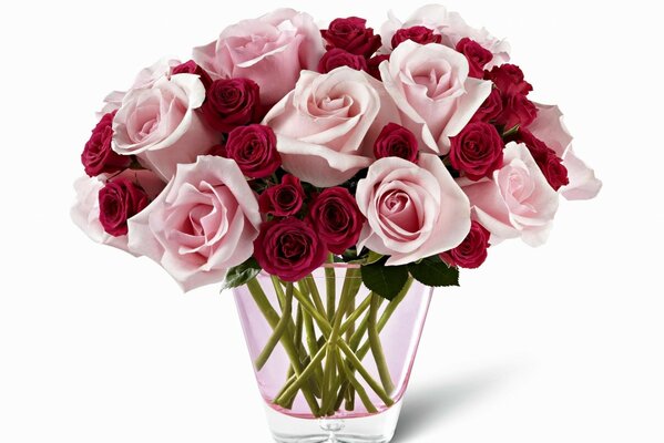 Bouquet of pink and red roses