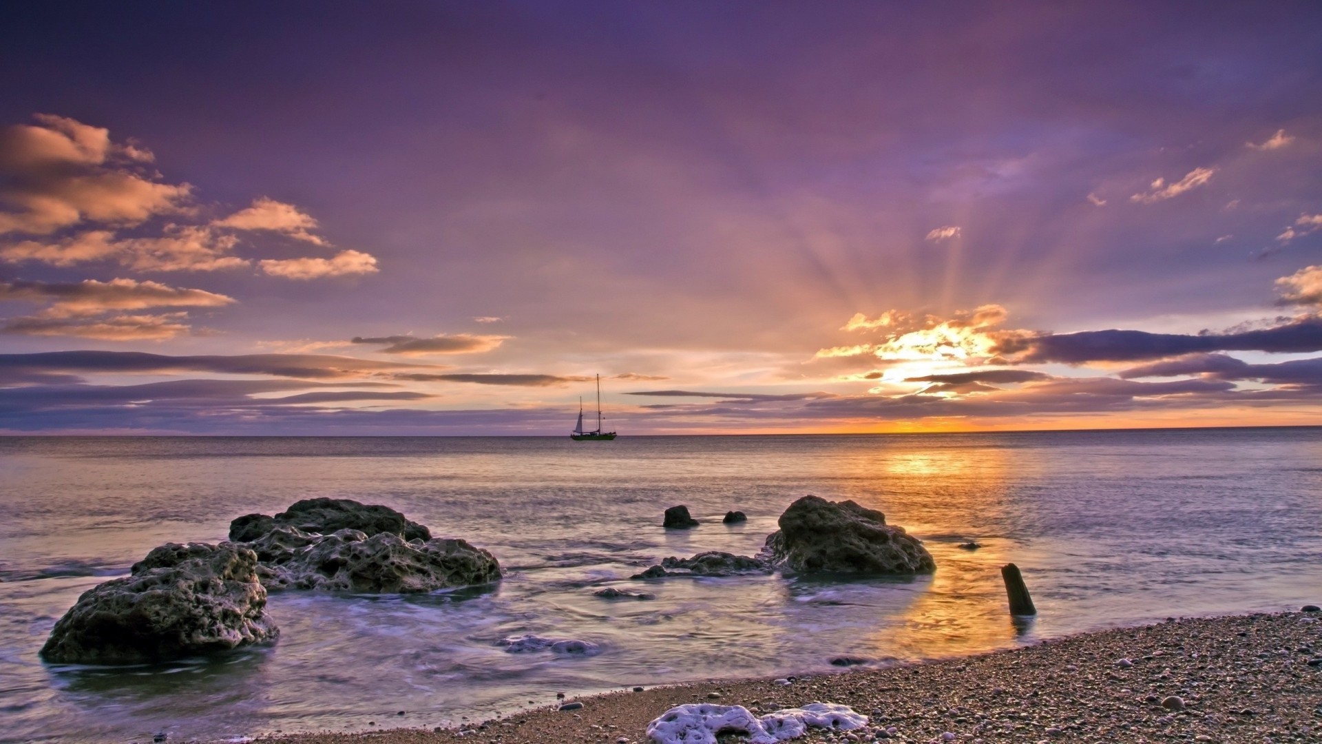 schiff meer landschaft sonnenuntergang