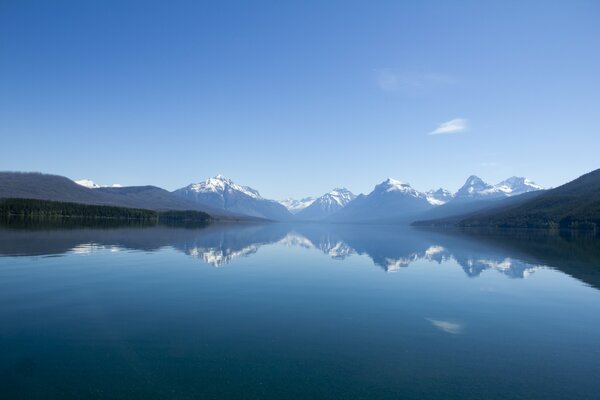 Espejo claro lago. Cielo despejado