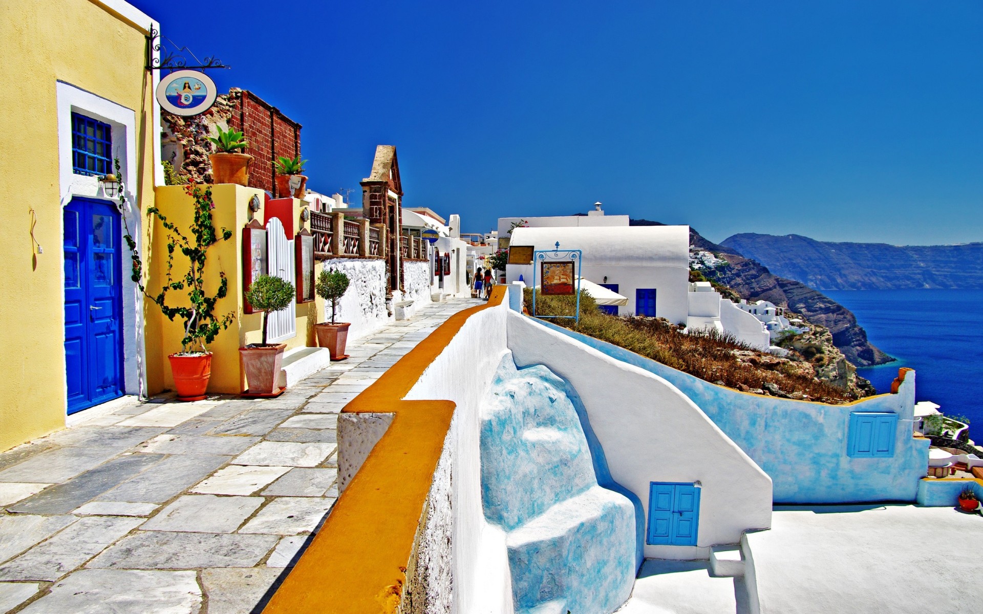 landschaft natur meer santorini griechenland häuser