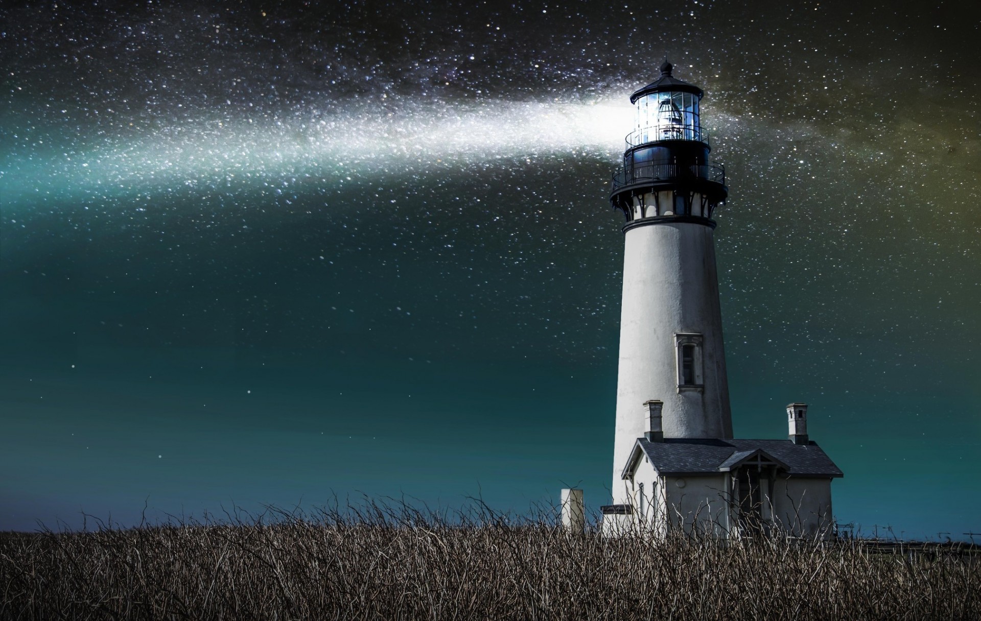 night sky lighthouse the field