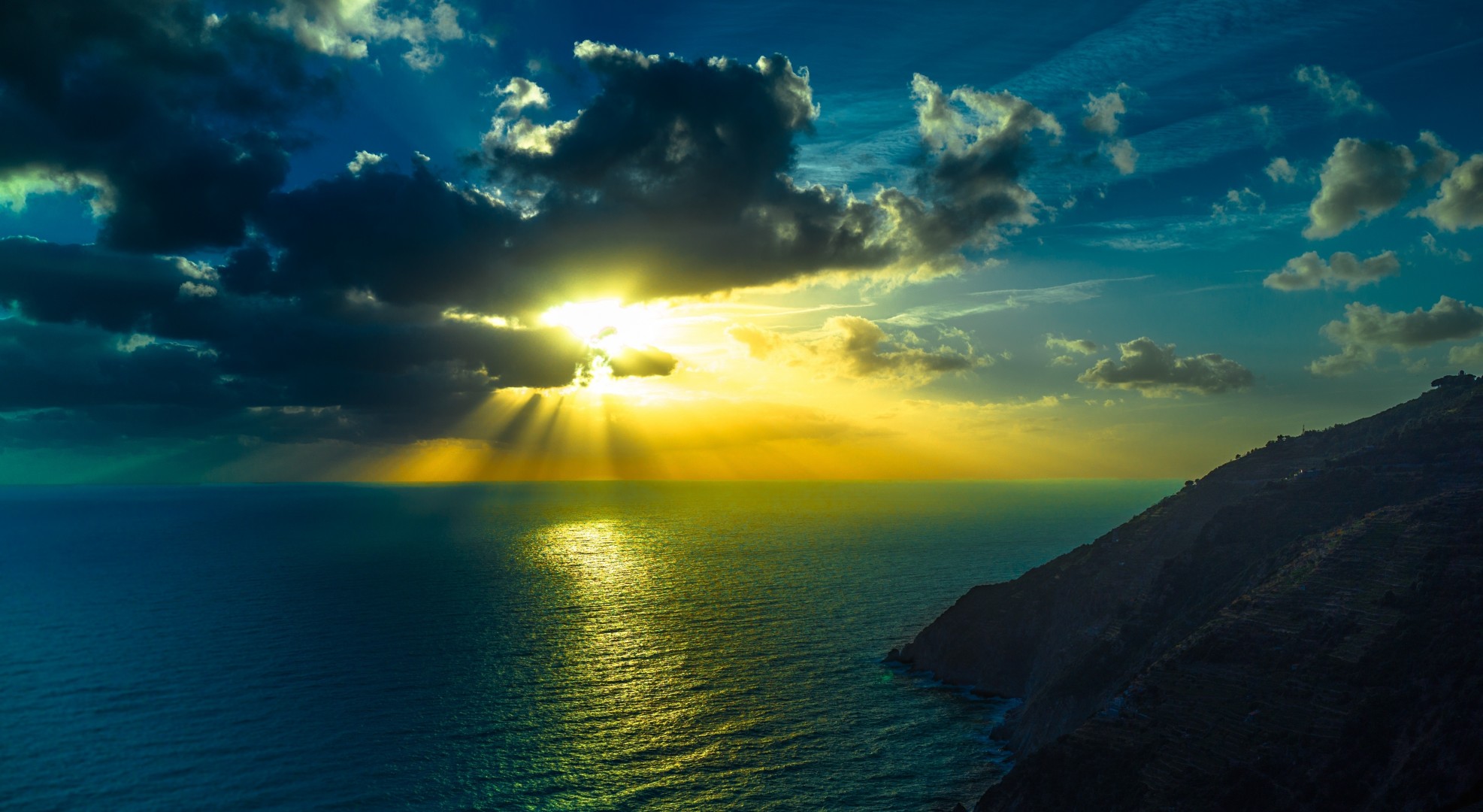 sonnenuntergang natur ozean sommer sonne himmel berge schön thema felsen