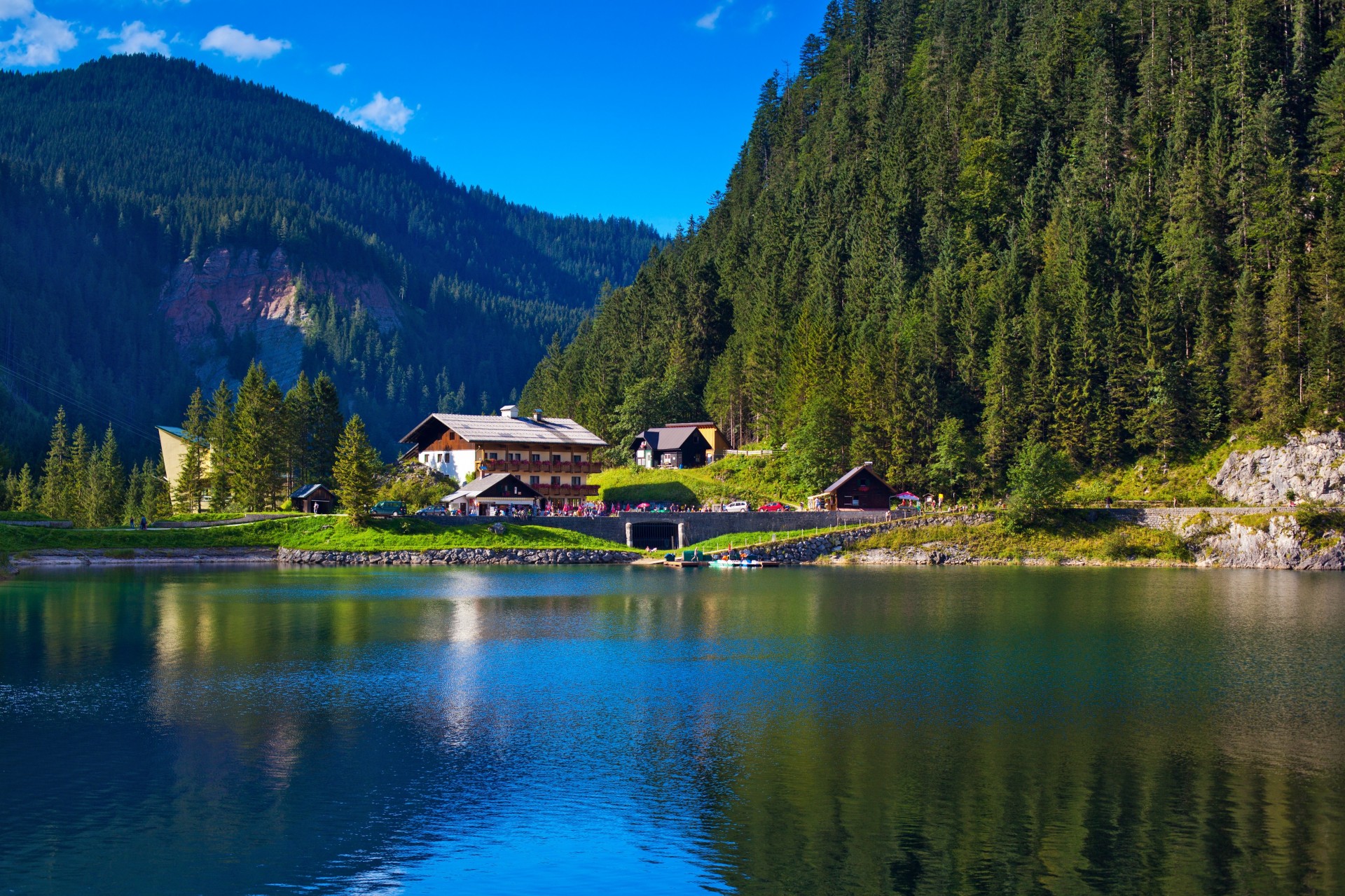 jezioro alpy alpen góry drzewa