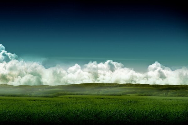 Les prairies toscanes sont frappées par de beaux nuages