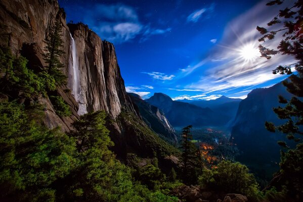 Beautiful high mountain with waterfall