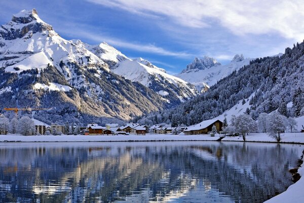 Swiss landscape of mountains and lakes