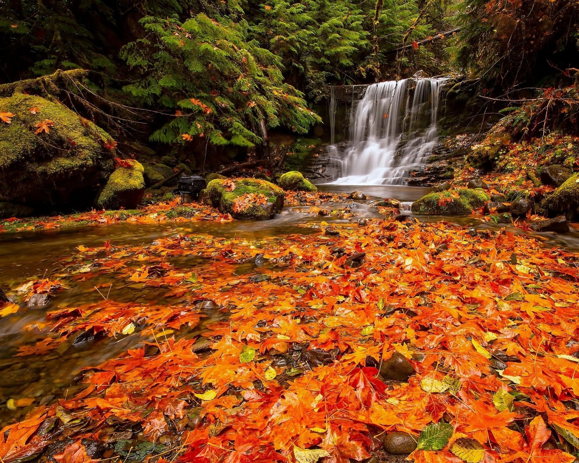 tones sheet waterfall nature forest autumn