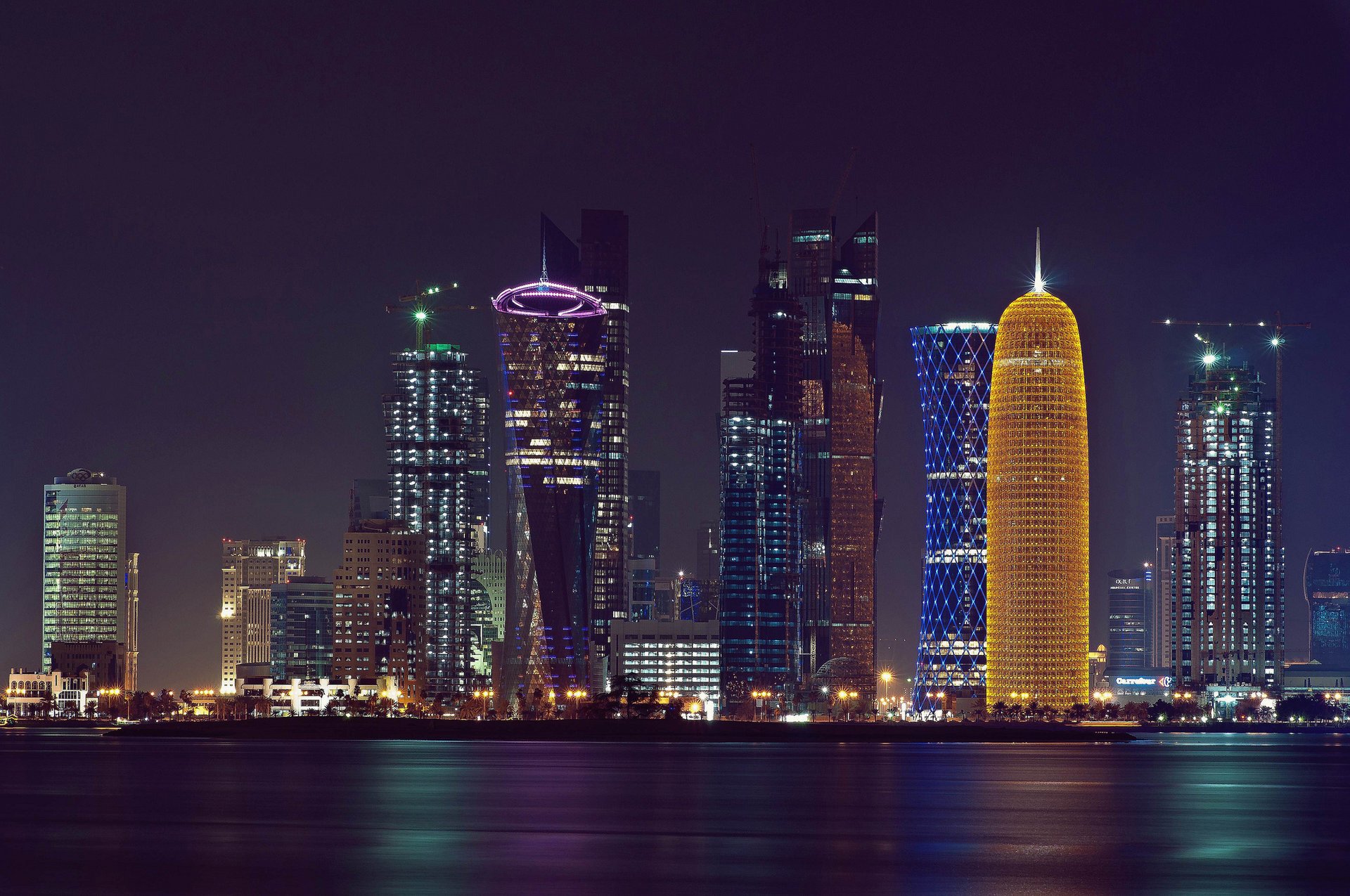 the city qatar doha the persian gulf lights night