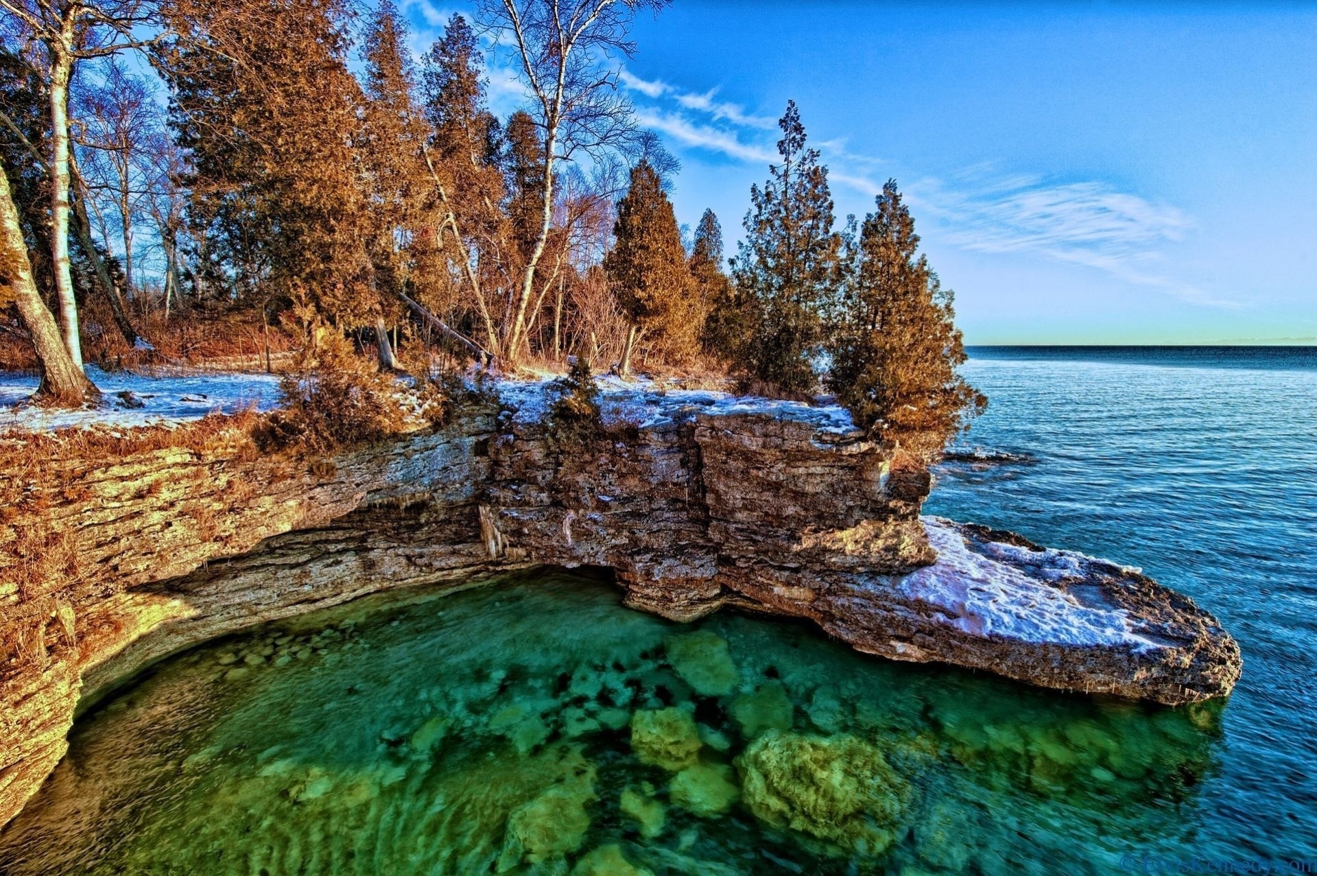 lake michigan bäume ufer felsen