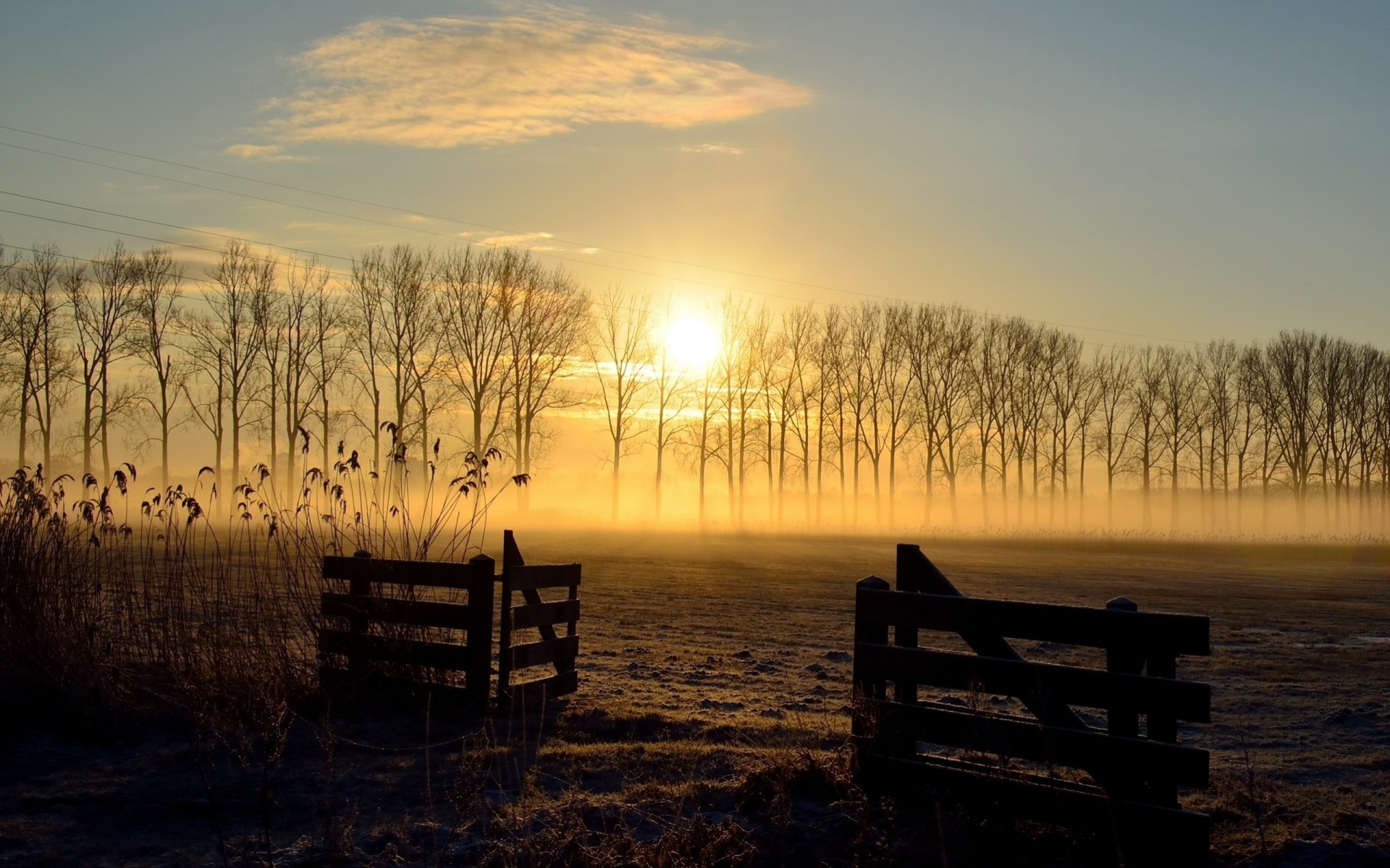 feld landschaft zaun sonnenuntergang