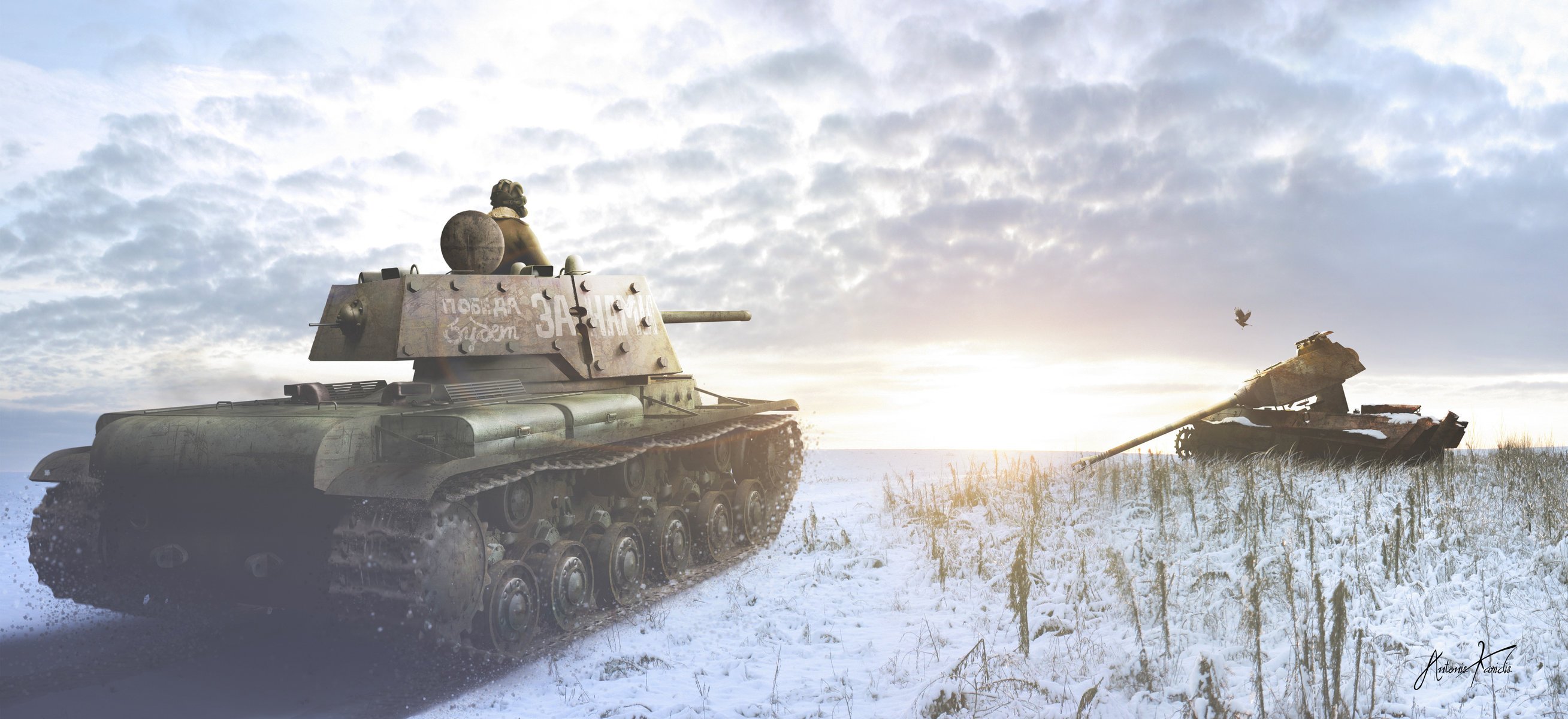 render klim voroshilov petrolero tanque esqueleto nieve kv-1