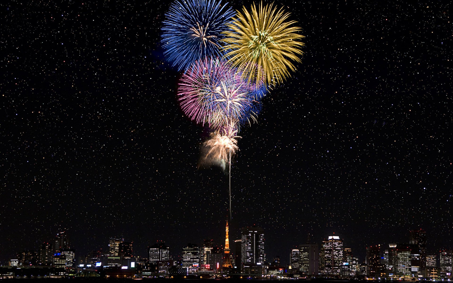 japan japón tokio saludo fuegos artificiales estrellas tokyo