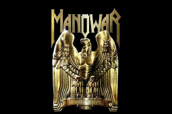 Manowar Band Album Cover mit goldenem Adler und goldenem Bandlogo auf schwarzem Hintergrund