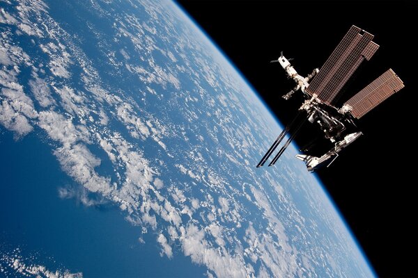 The ISS hovered over the atmosphere of the planet Earth