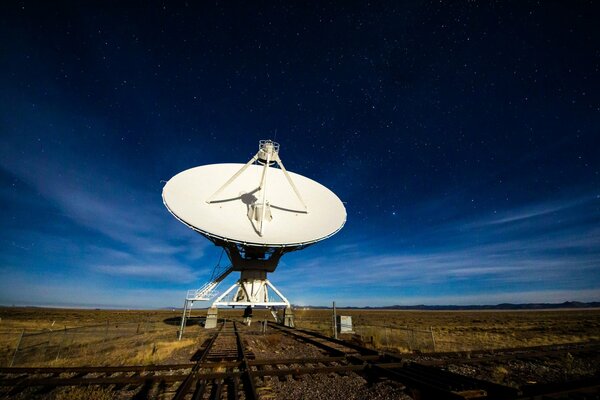 A satellite dish aimed at the sky