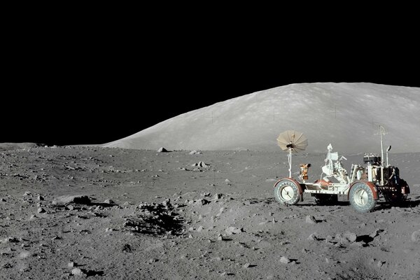 Panorama of the lunar surface with an astronaut