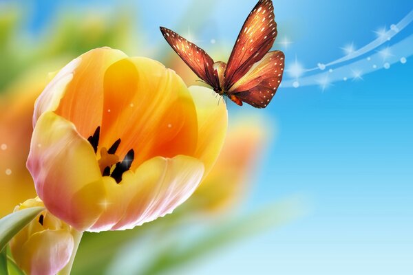 Blume Tulpe mit Schmetterling auf Knospe