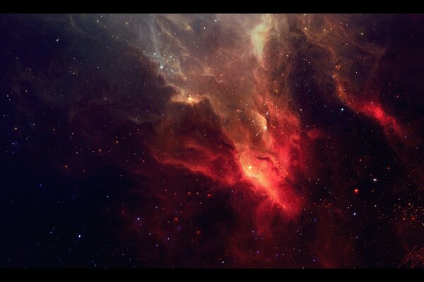 Fantastiche nuvole rosse nel cielo stellato