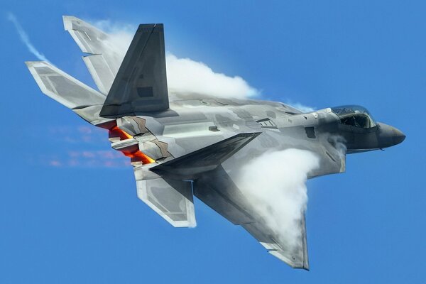 F-22 raptor aircraft in the blue sky