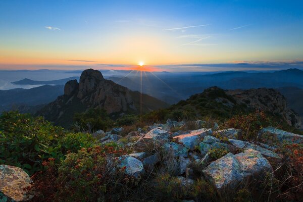 Colorful sunrise in the mountain Alps